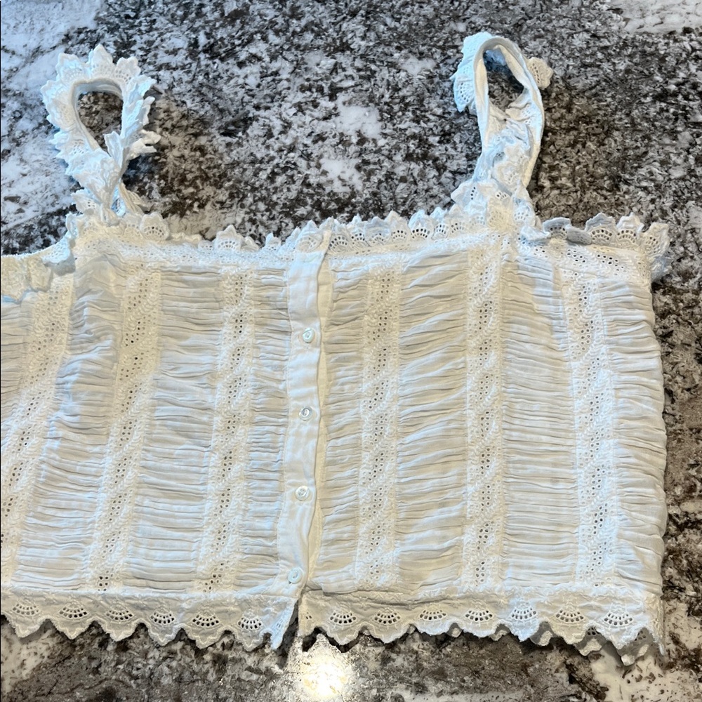 Doen White Lace-Trim Button Front Cami